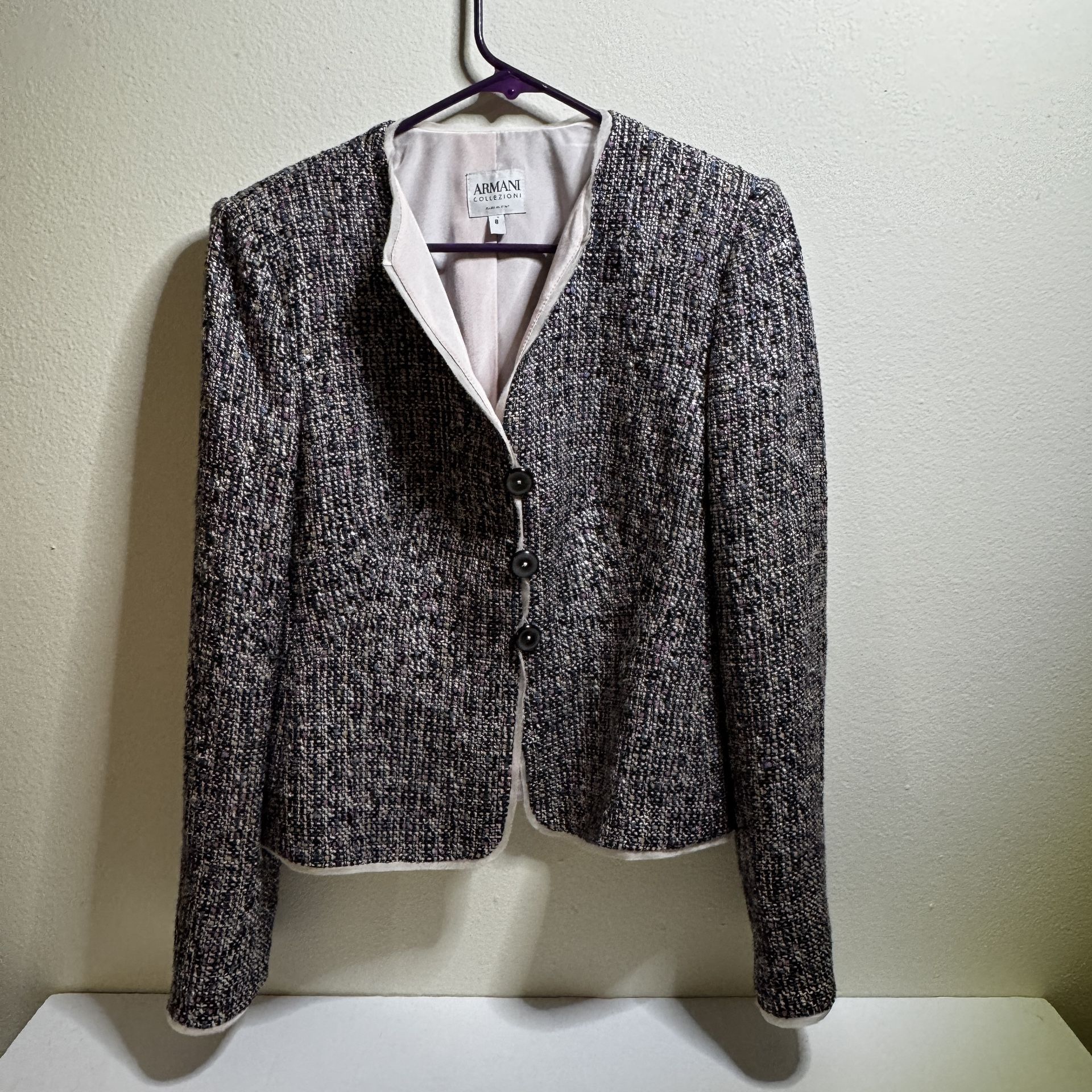 Armani Collezioni Tweed Blazer – Elegant, Tailored, Textured – Size Small