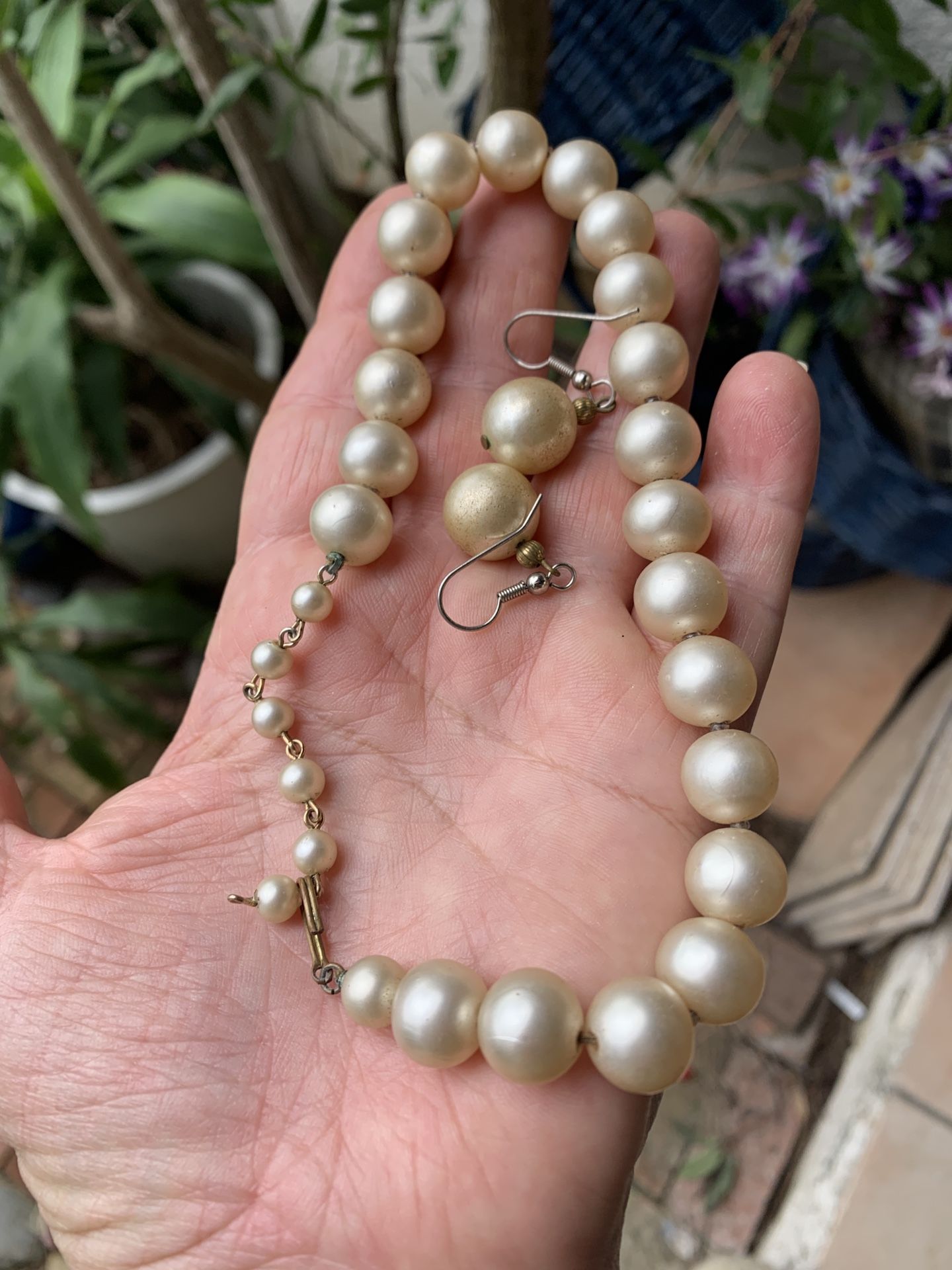 Vintage Faux Pearl Choker & Earrings