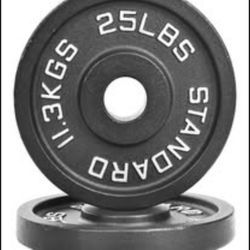 New 25lb Pair Olympic Cast Iron 2-Inch Weight Plate for Strength Training & Weightlifting