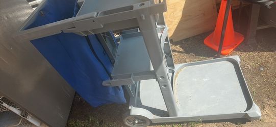 Dryser Commercial Janitorial Cleaning Cart on Wheels - Housekeeping Caddy with Shelves and Vinyl Bag