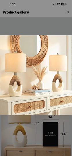 19'' Small Boho Table Lamps for Bedroom Set of 2 for Bedside Boho Lamps for Nightstands, Cute Farmhouse Rattan Design, Modern Home Decor for Guest, Li