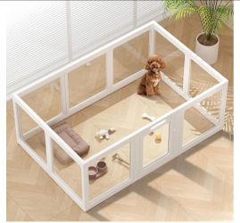 Clear Acrylic Dog Playpen Indoor, Puppy Cat Small Pet Play Pen, Pet Cat Playpen for Rabbits, Dog Fence Crate Kennel Whelping Cage (24", White, 10 Pane