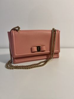 Salvatore Ferragamo Pink Leather Vara Bow Chain Shoulder Bag