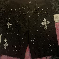 Mens rhinetstone denim shorts size 32🔥