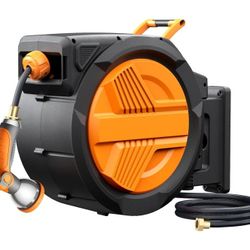 Retractable Garden Hose Reel 1/2” x 100ft, Auto Rewind Hose Reels for Outside, Heavy-Duty Wall-Mounted Outdoor Hose,