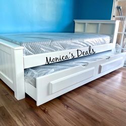 Twin Solid Wood Bed With Twin Trundle And Both Memory Foam Mattresses $700
