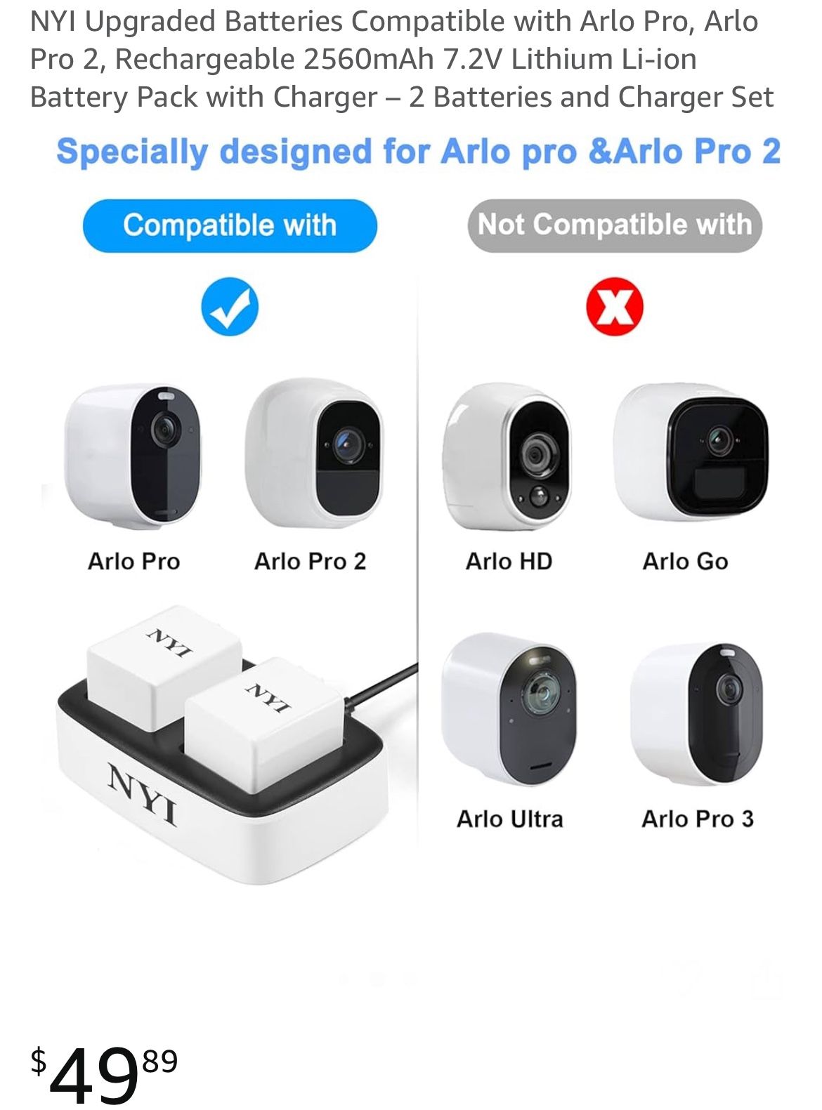 Batteries With Charger Fit Arlo Pro And Arlo Pro 2 Security Cameras