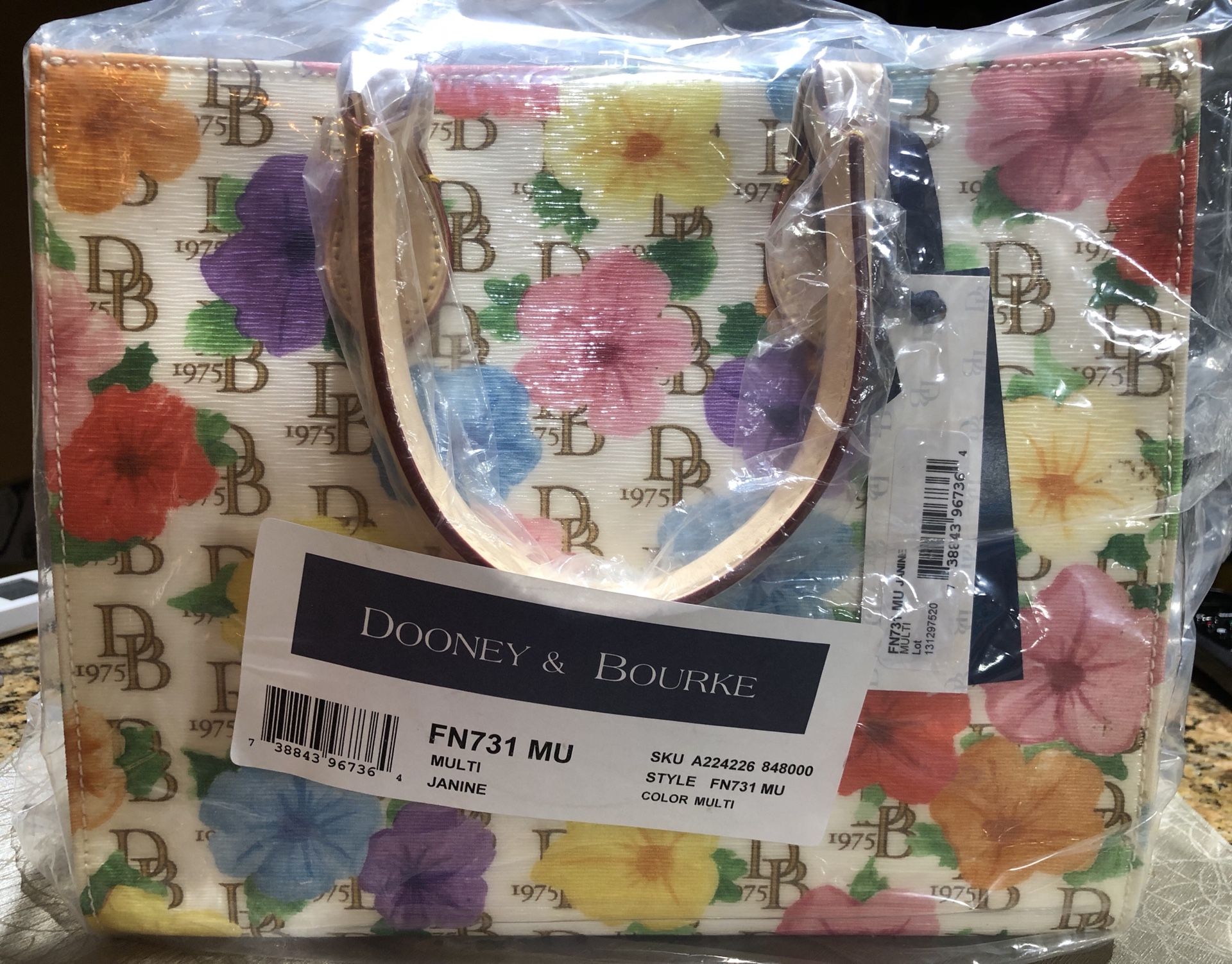 Dooney & Bourke Coated Cotton Floral Print Janine Satchel w/Accessories (Authentic)