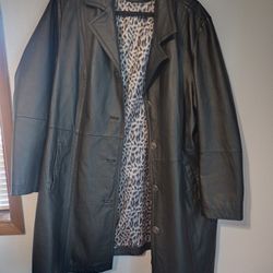 Maggie Barnes black genuine leather trenchcoat
