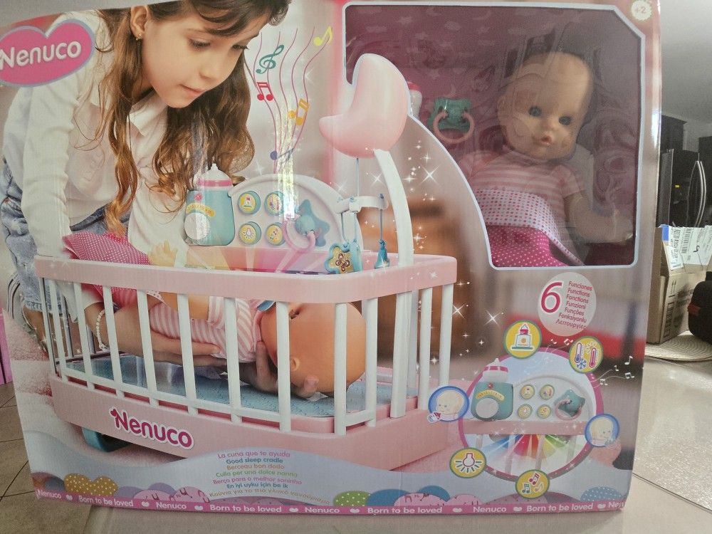 Nenuco, Good Sleep Cradle with Baby Doll, Crib, and Accessories, 14" Doll