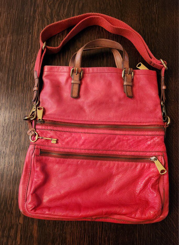 Fossil Red Leather Explorer Handbag EUC $60