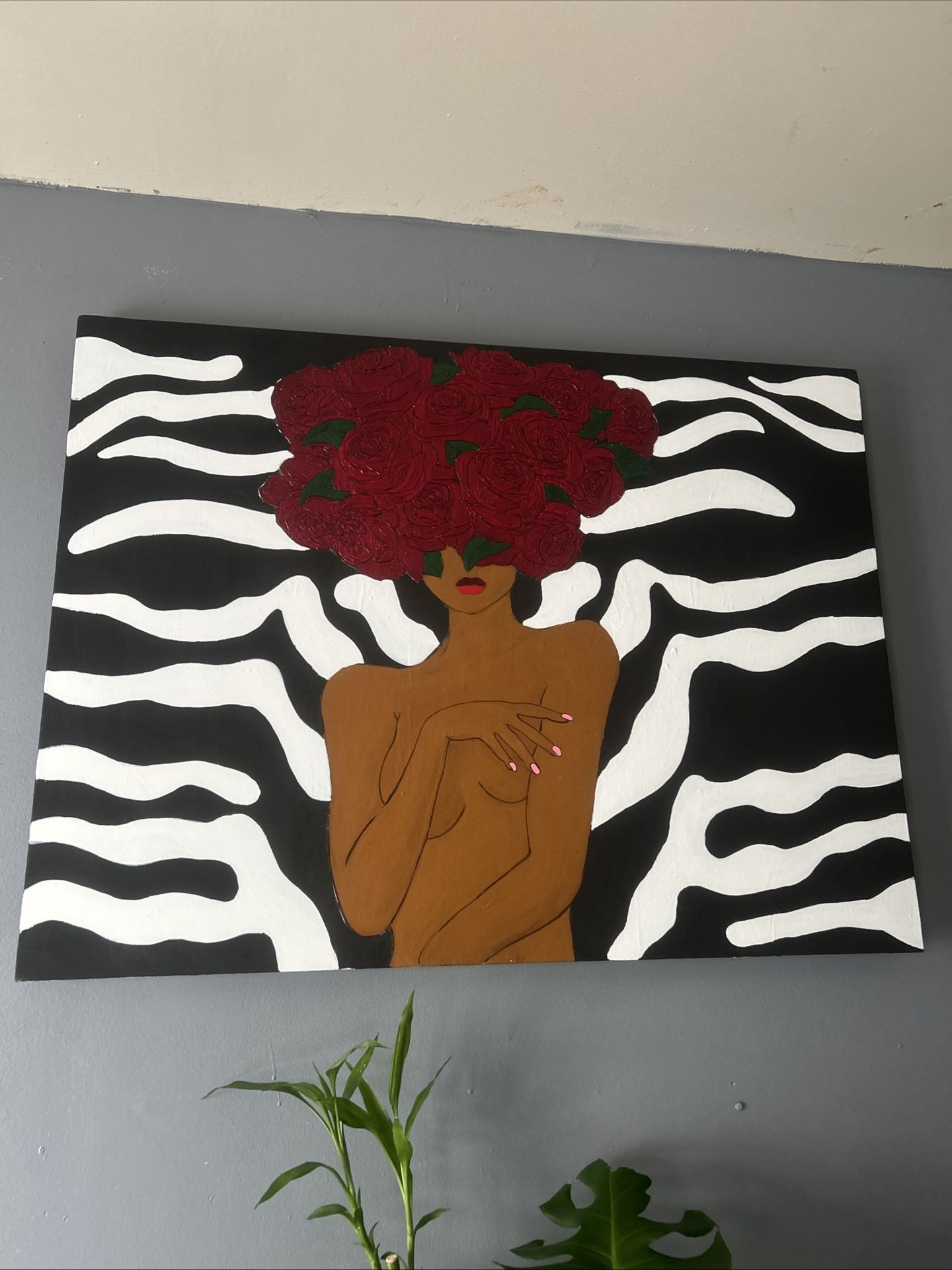 Crowned in Roses Original Nude Art Painting – Bold Modern Wall Decor