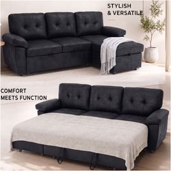 88.5 Convertible L-Shaped Pull-Out Sectional Sofa Bed with Storage Chaise,and Soft and Soft Padded Armrests
