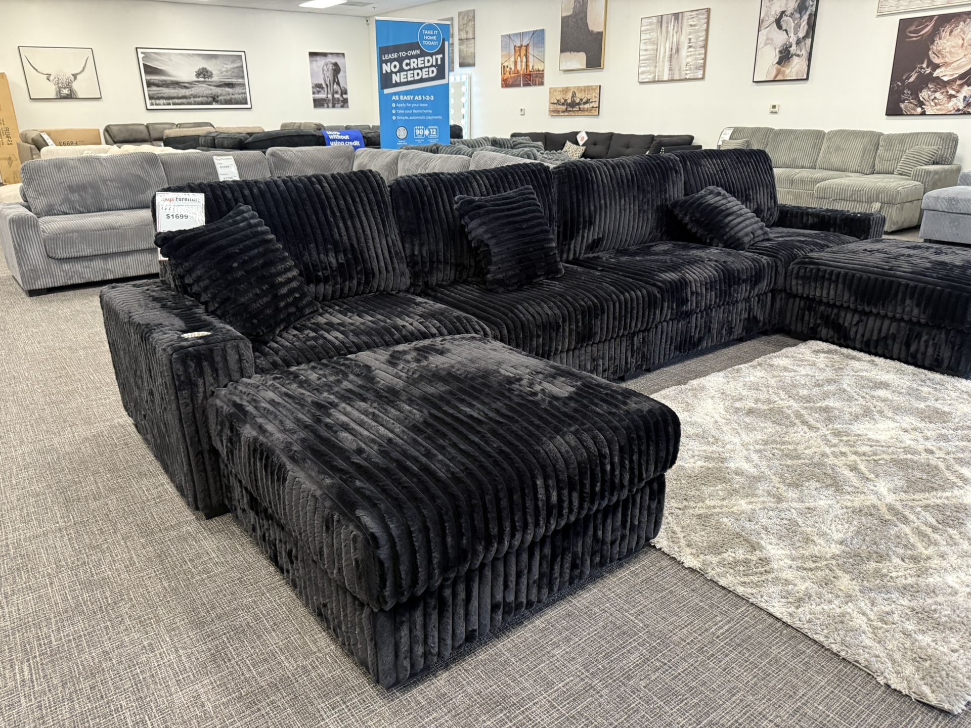 Black XL Sofa Sectional Set - Free Delivery