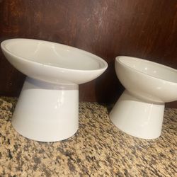 White Ceramic Elevated Cat Water/Food Bowls