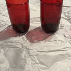 2 Vintage Ruby Red Glass Glasses 
