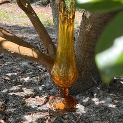 Moon and Stars Yellow Swing Vase Vintage Midcentury Kanawha Swung Amber Glass