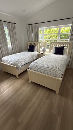 2 Single Beds with Mattresses & Nightstand - Excellent Condition