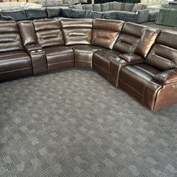 Brown leather reclining sectional