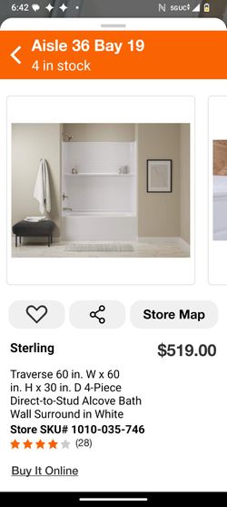 ( sterling) Bath wall surrounds 60in w x 60in h x 30in d