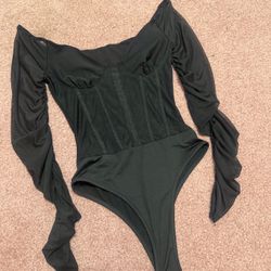 New Xs Black Stretchy Goth Gothic Bodysuit Lingerie Top 