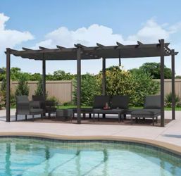 12 ft. x 18 ft. Gray Aluminum Frame Outdoor Patio Pergola Gazebo