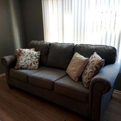 Gray Herringbone Sofa with Cushions