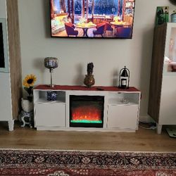 55 Inch Entertainment Center with Electric Fireplace and power outlets
