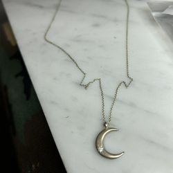 Sterling Silver Chain & Crescent Moon W/ A Diamond