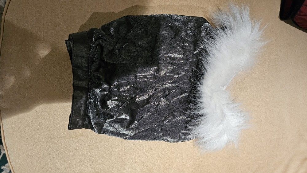 Shimmering Quilted Dog Jacket with White Faux Fur Trim