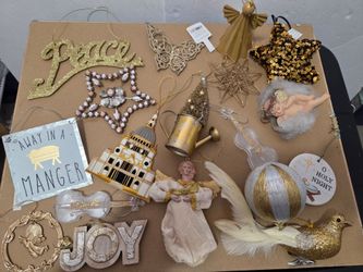 Holiday Gold and White Christmas Ornament Set Lot Angels Stars