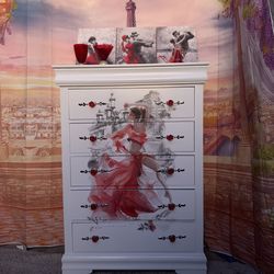 Tango boho style tall dresser colors white,red,black,etc has been refurbished !🌺