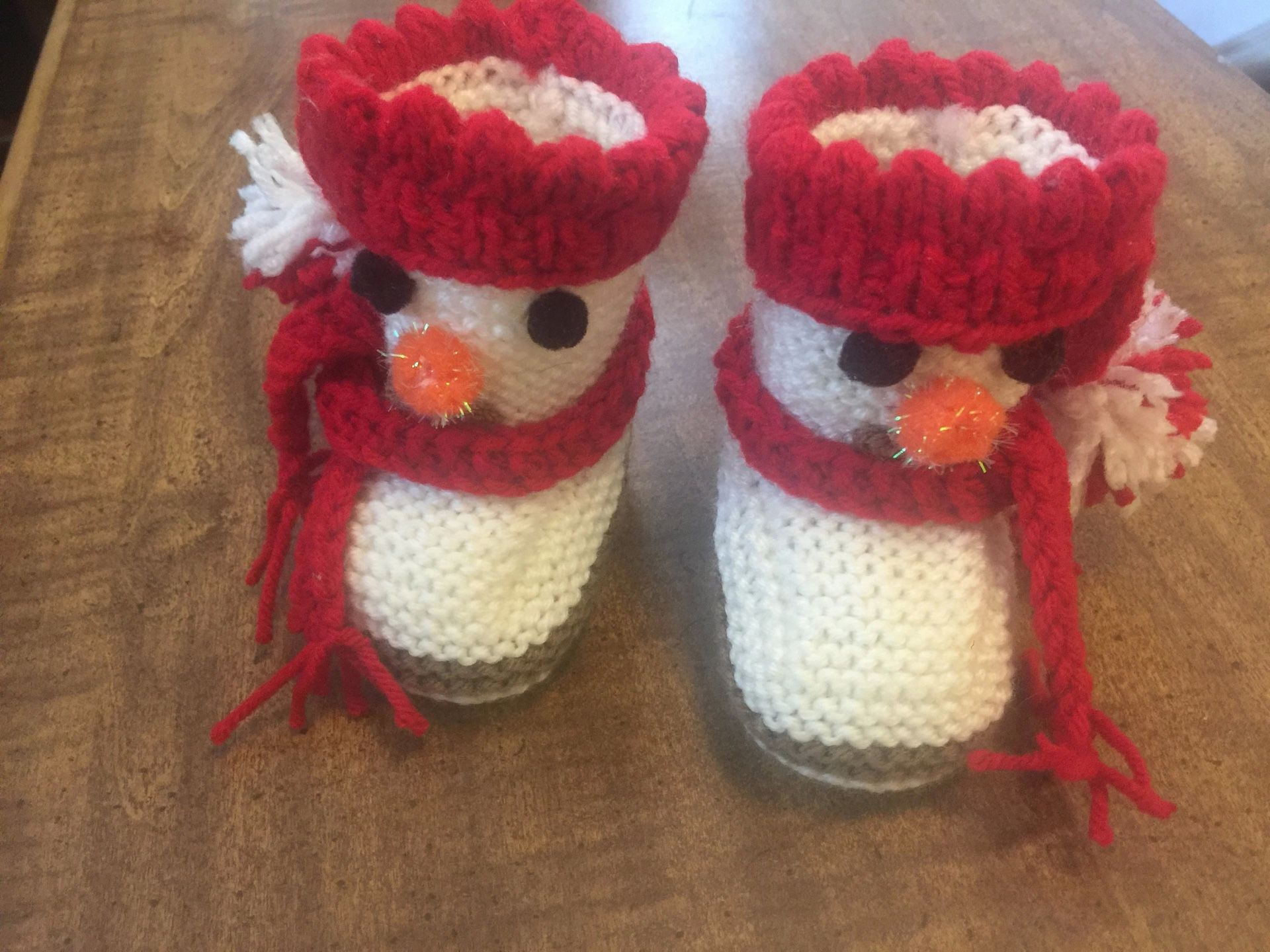 Handmade Knitted Booties for Babies in the Form of Snowmen