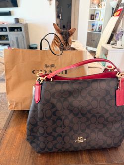 Coach Signature Handbag Brown and Red