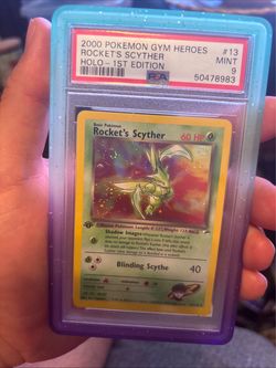 PSA 9 Rocket's Scyther Holo 1st Edition Gym Heroes