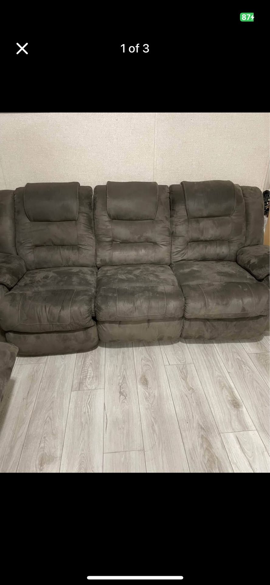 2 Piece Gray Recliner Couch