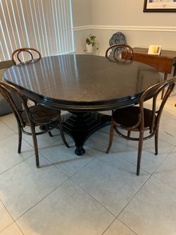 Round Black Pedestal Dining Table with 4 Chairs