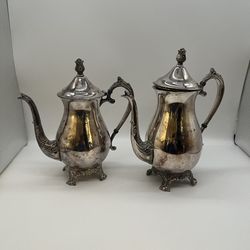 Vintage F.B. Rogers Silverplate Coffee & Tea Pot Set – Ornate Patina, Pattern 2305