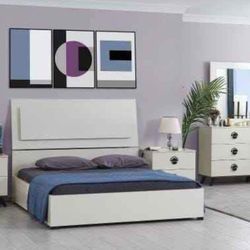 4 PIECE BEDROOM CREAM GLOSSY SET