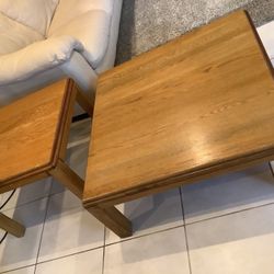Solid Oak Coffee Table and Side Table