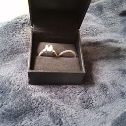 Sterling Silver Diamond Engagement And Wedding Ring Set