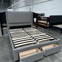 Queen Size Grey Tufted Bed With orthopedic Mattress 