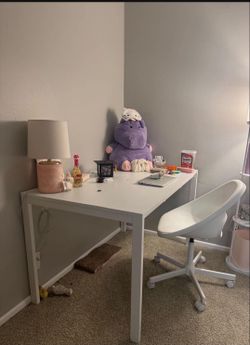 IKEA white table desk and chair