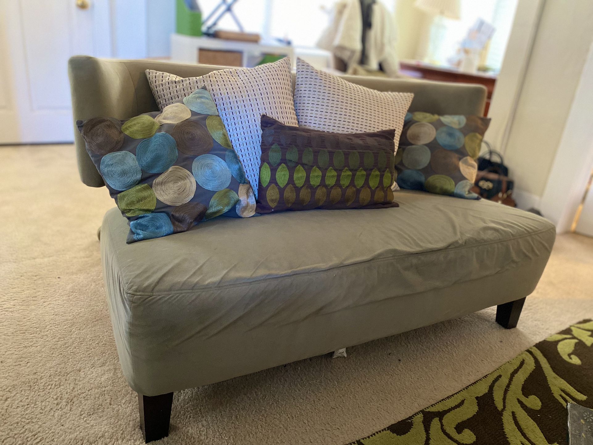 Small Green Sofa with Pillows