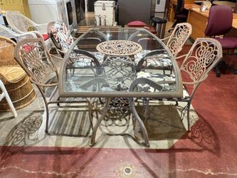 HAMPTON BAY Tan Outdoor Glass-Top Patio Dining Table Set (Set of 4)