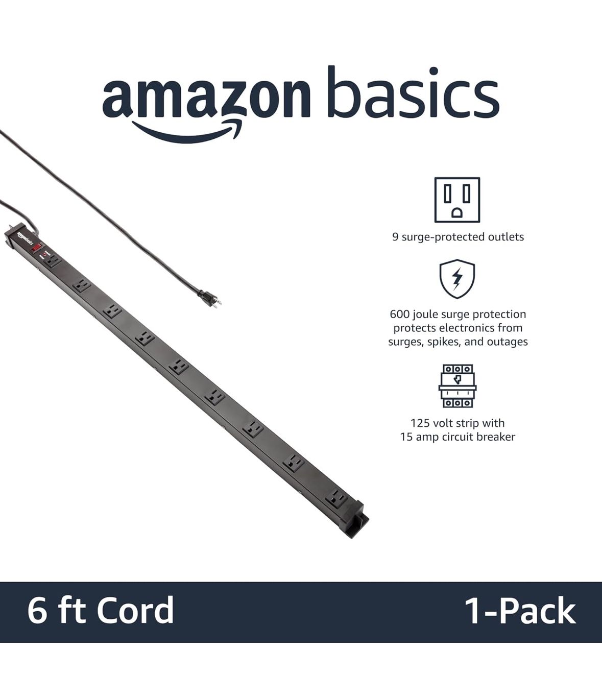 Brand New - Heavy Duty Rectangle Metal Surge Protector Power Strip with Mounting Brackets, 9 Outlet