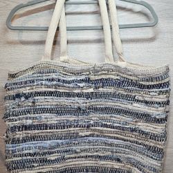 Hand Woven Upcycled Rag Rug Cotton Fabric Strip Shoulder Tote Bag