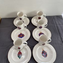 Gibson Everyday “West Cliff” Pattern Of 6 Plates With 6 Matching Coffee Cups