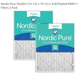 Nordic Pure 16x20x1 (15 1/2 x 19 1/2 x 3/4) Pleated MERV 14 Air Filters 2 Pack