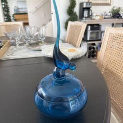 Depression Glass Blue Bird Candy Dish